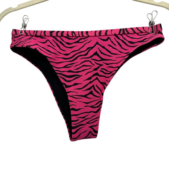 NEW TWIN Womens XS Swim Bikini Bottoms Zebra Print Pink Black - Picture 1 of 7